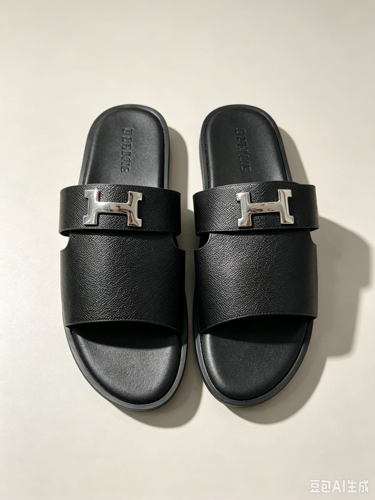 Men’s Luxury Textured Leather 'H' Buckle Slide Sandals