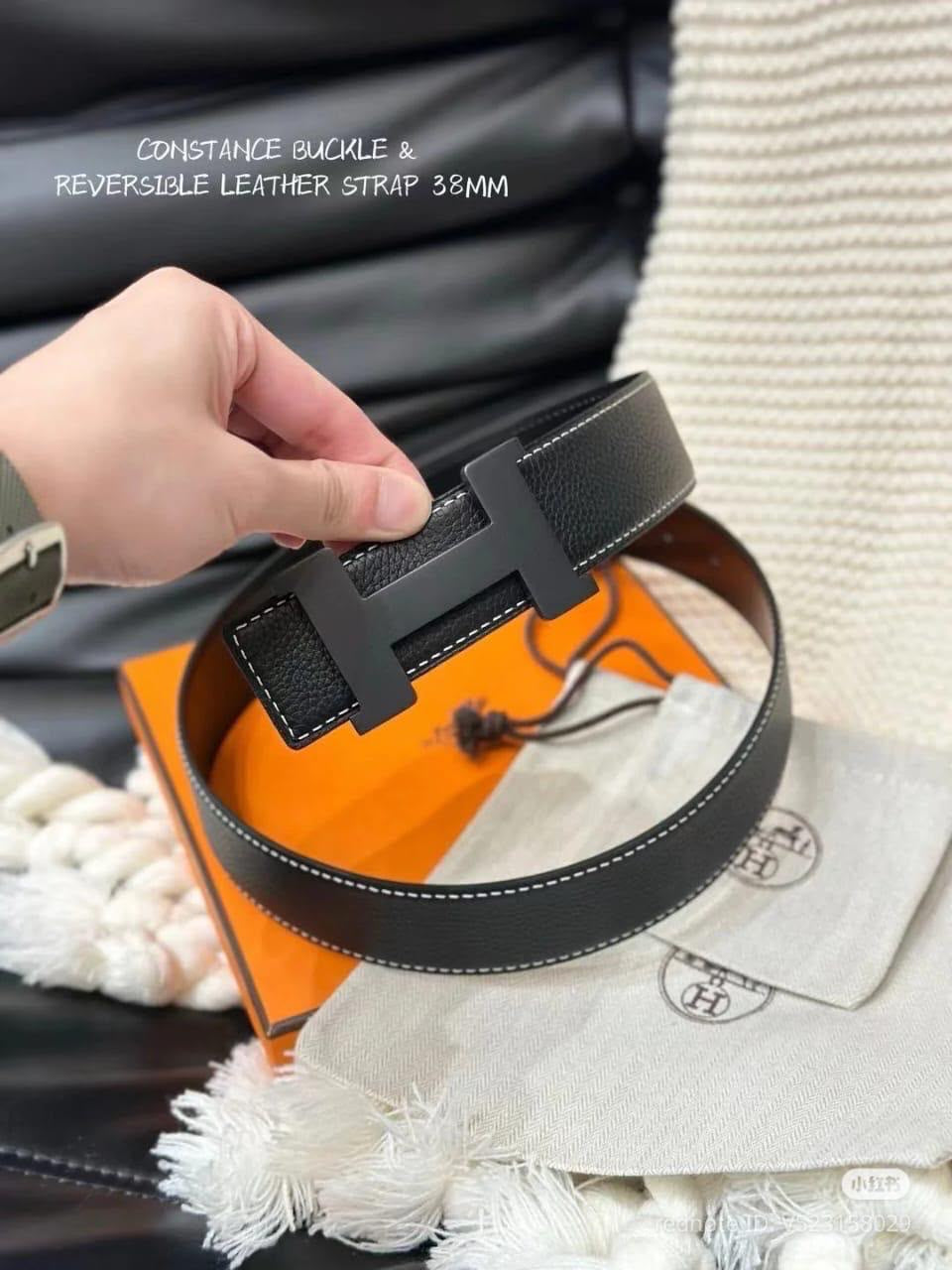 Men's Classic H-Buckle Pebbled Leather Belt (38mm)