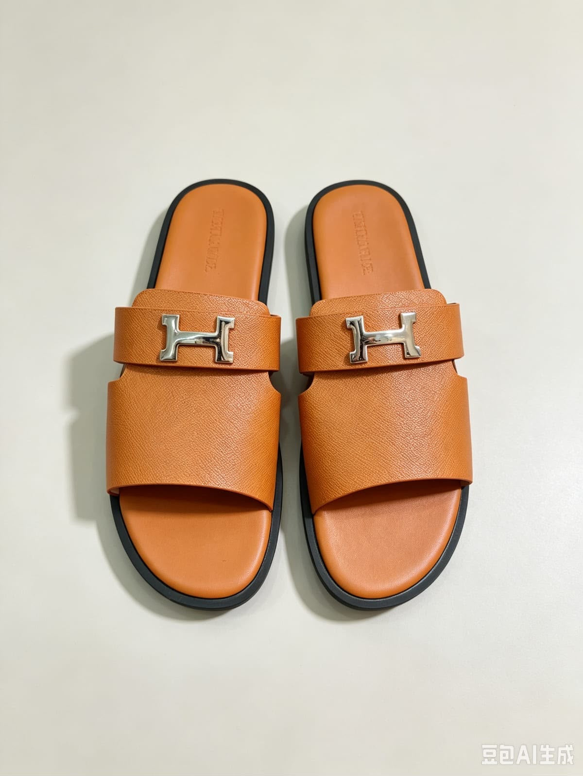 Men’s Luxury Textured Leather 'H' Buckle Slide Sandals